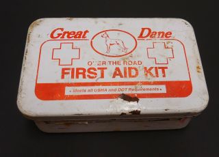 Great Dane Vintage Trucker First Aid Kit Metal Box Advertising Emergency Box