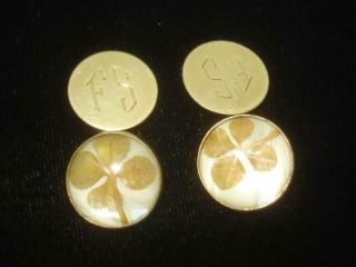 Pair Vintage 10k Yellow Gold Cufflinks Lucky 4 Four Leaf Clover 1950s 5.  9 Grams