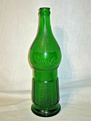 Vintage Large Tall 11 1/2 " Green 24 Oz Smile Soda Bottle July 11 1922