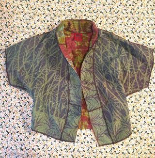 Mieko Mintz Kantha Vintage Cotton 4 Layer Sari Fabric Cropped Reversible Jacket
