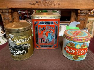 Set Of 3 Vintage Cigar,  Tea And Coffee Tin Cans " Watch Video "