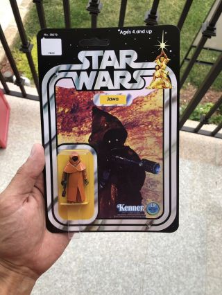 Vintage 1977 Star Wars Jawa Action Figure W/ Custom Vinyl Cape 12 Back Card Moc