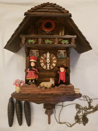 Vintage German Black Forest Cuckoo Clock With Dancing Figures