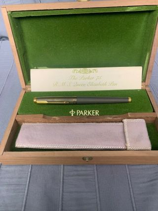 Vintage Parker 75 Ltd Edt Rms Queen Elizabeth Pen 4257/5000 & Treasure Chest Box