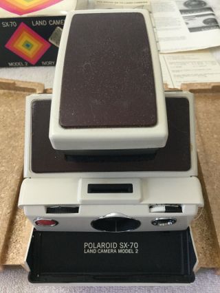 Vintage Polaroid SX - 70 Land Camera Model 2 Ivory w Box Papers 2