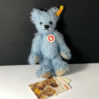 Steiff Teddy Bear Vintage Mohair Nwt Tags Plush Stuffed Animal Blue Germany