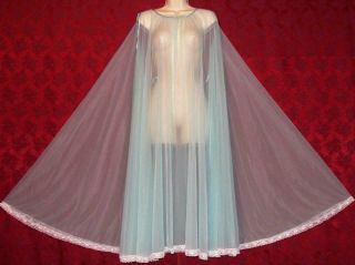 Exquisite Vtg Tosca Blue Chiffon White Lace Trim 320 " Sweep Nightgown