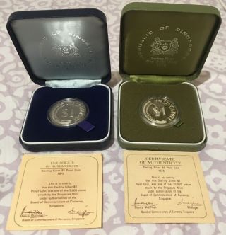 Rare 1975 Silver Proof Singapore $1 Coin And 1976 Silver Proof Singapore Coin