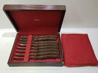 Set Of 8 Vintage Cutco 59 Wood Handle Steak Kitchen Table Knives Knife W/ Box