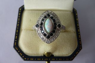 Sterling Silver Hallmarked 925 Art Deco Australian Fire Opal Ring Size N