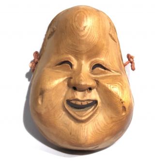 Vintage Japanese Hand Carved Wood Happy Buddah Mask Figure