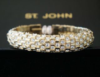 St.  John Gold Tone Rhinestone Bracelet Flexible Bangle S