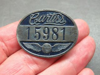 Vintage Curtiss Aircraft Co.  Employee Metal Numbered Id Badge