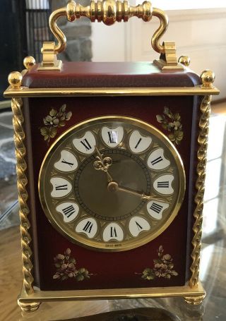 Swiss Made Le Castel Red Floral Mantle Clock Vintage