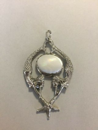 Rare Vintage Tobler Sterling Silver Mother Of Pearl Mermaid Pendant,  14.  97 Gms