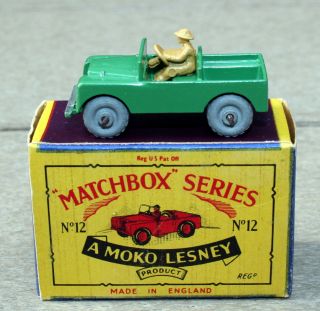 Vintage Matchbox Moko Lesney 12 Land Rover Gpw Grey Wheels W/ Box Near