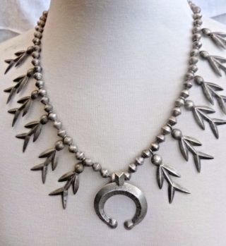 Vintage Navajo Squash Blossom Variation Necklace Sterling Silver Bird Fetishes