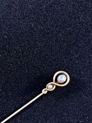 Vintage Art Nouveau 14k Yellow Gold Stick Pin W/ Pearls,  Signed