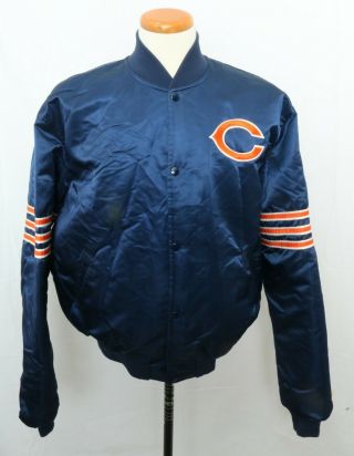 Vintage Starters Nfl Chicago Bears Satin Button Up Varsity Jacket Men 