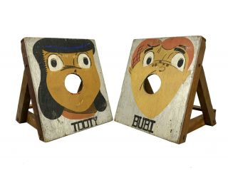 Vtg 1940s Folk Art Carnival Circus Children Faces Bean Bag Toss / Hand - Painted