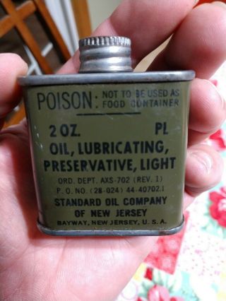 H Ww2 Weapons Oil/lubricant 1944 Rifle Can 2 - Ounces Wwii Standard Oil