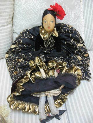 Vintage Spanish Bed Doll 31 " Mask Face Cloth Body Mitt Hands Elaborate Outfit