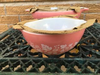 Vintage NOS PINK GOOSEBERRY PYREX CINDERELLA BOWL SET 9/59 8