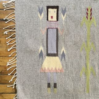 Vintage Native American Navajo Yei Woven Rug Wall Hanging Weaving 3