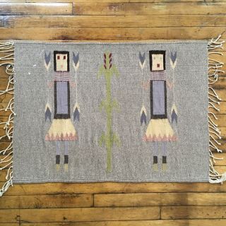 Vintage Native American Navajo Yei Woven Rug Wall Hanging Weaving 4