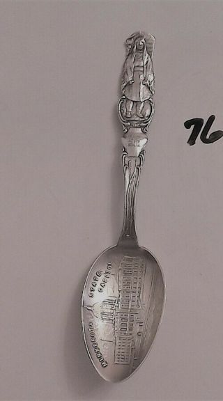 Antique Souvenir Spoon With Indian Squaw And " Swastika " Peace Symbol