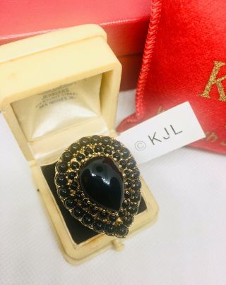 Huge Kjl Black Cabochon Ring Nwt Box Size 9 Vintage Jewelry