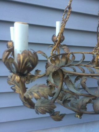 Vintage Art Deco Noveau Cottage Floral Metal Work Leaves CHANDELIER 3