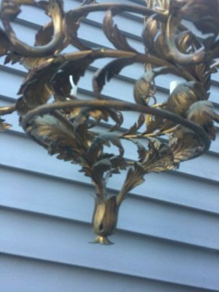 Vintage Art Deco Noveau Cottage Floral Metal Work Leaves CHANDELIER 6