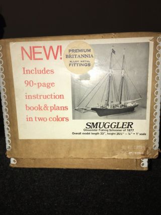 Vintage Blue Jacket Wooden Smuggler Fishing Schooner Model Ship 1/4 " - 1 