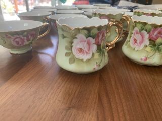 VINTAGE LEFTON CHINA HERITAGE GREEN WITH ROSES TEAPOT CHINA SET 6