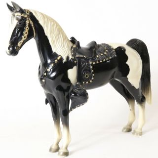 Vtg 1950s Breyer Glossy Horse Black & White Pinto Snap Western Saddle
