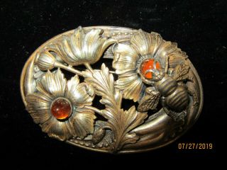 Vintage Joseff Of Hollywood 3&1/4 " Pin Brooch Bumblebee 2 Amber Colored Cabachon