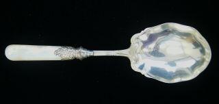 Vintage Sterling Silver Soup Serving Spoon Mother Of Pearl Handle 9 " A9293