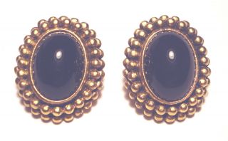 Vintage Oval Black Cabochon Gold Tone Ysl Yves St Laurent Earrings France