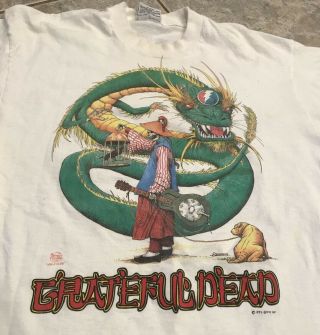 Vintage Grateful Dead Year Of The Dog Shirt 90s Liquid Blue Dragon Timothy Roman