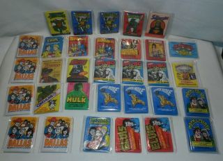 32 Vintage Tv Shows Gum Packs Cards Hulk Dukes Dallas Zorro Chips Bo Tmnt Elvis
