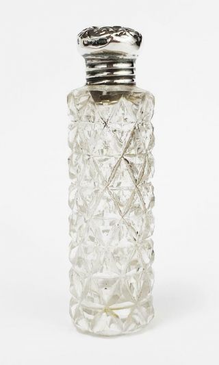 Victorian Sterling Silver Lidded Cut Glass Scent Bottle Birmingham 1898