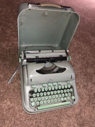 Vintage 1960s Hermes 3000 Portable Typewriter Sea Foam Green