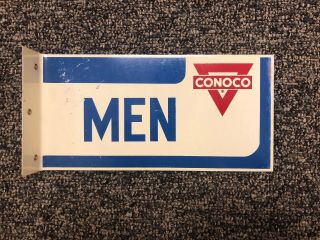 Conoco Gas Restroom Sign Men Service Station Flange Vintage