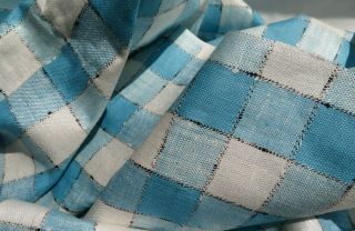 Vintage Linen Fabric Toweling 5.  5 Yds X 16 1/4 " Aqua White Black Turquois