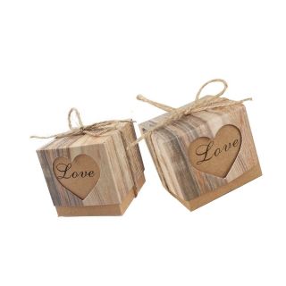 Awtlife 50pcs Candy Boxes Love Rustic Kraft With Vintage Twine For Wedding Pa.