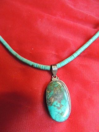 Gorgeous American Turquoise Heishi,  Sterling Silver Necklace Pendant