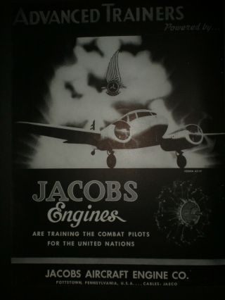 1942 Cessna At - 17 Advanced Trainer Un Wwii Vintage Jacobs Engines Trade Print Ad
