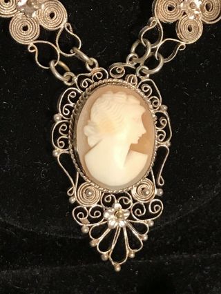 Antique Silver And Cameo Open Filagree Art Deco Necklace,  Bracelet,  Earring Set
