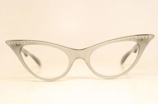 Gray Pointy Rhinestone Vintage Cat Eye Glasses